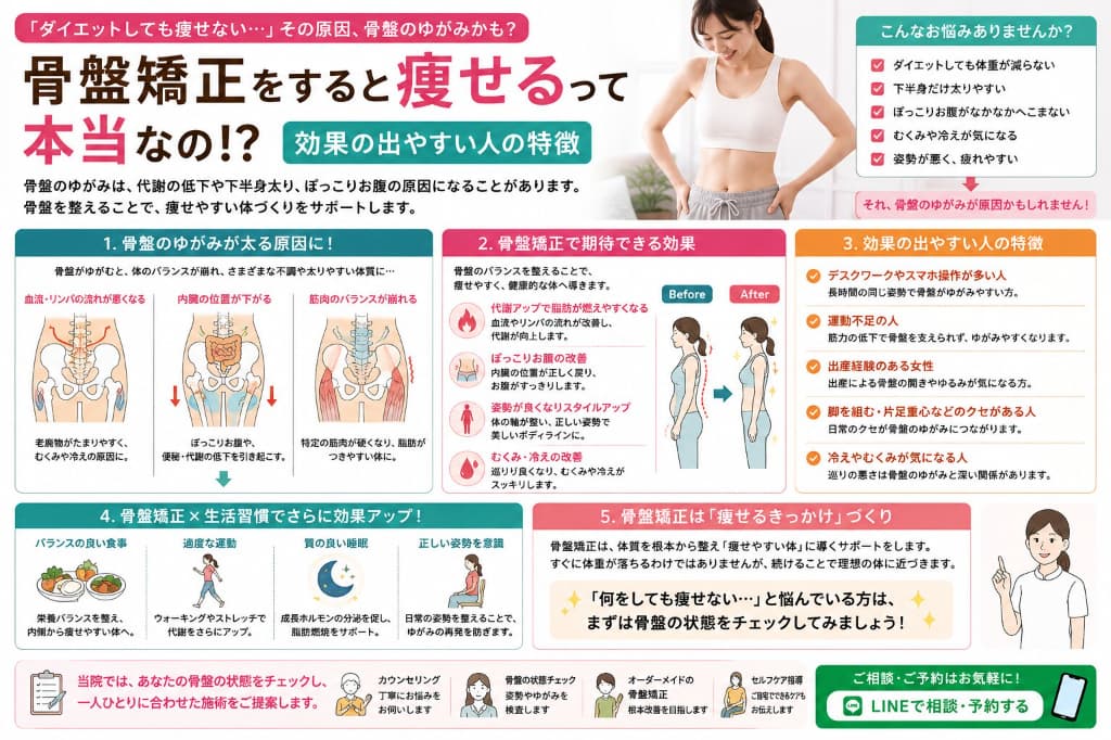 骨盤矯正をすると痩せるって本当？体重・下半身太り・姿勢との関係を解説