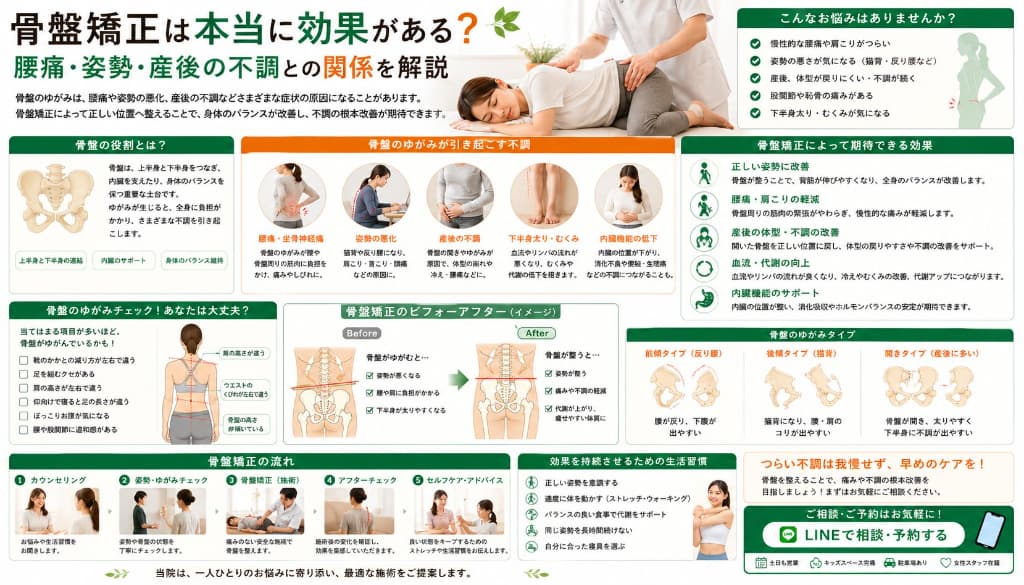 骨盤矯正は本当に効果がある？腰痛・姿勢・産後の不調との関係を解説