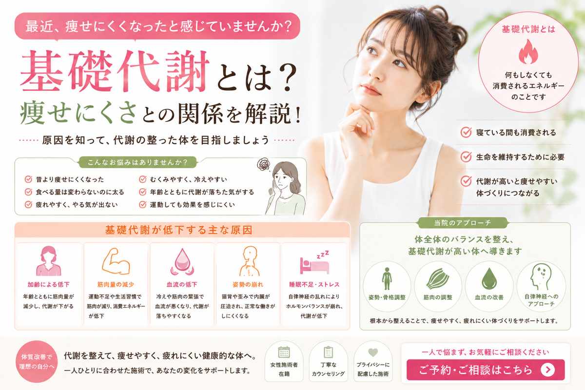 基礎代謝とは？痩せにくさとの関係と代謝低下の原因を解説