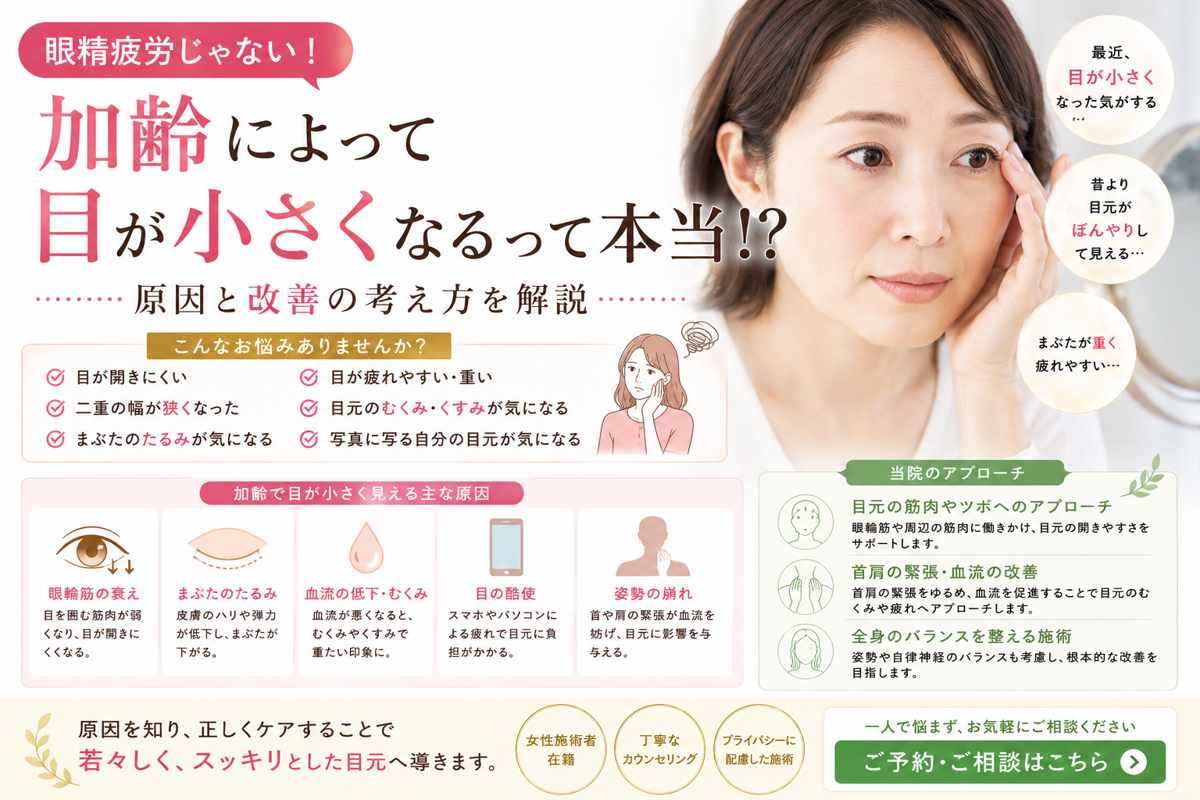 加齢で目が小さく見えるのはなぜ？原因と改善の考え方を解説