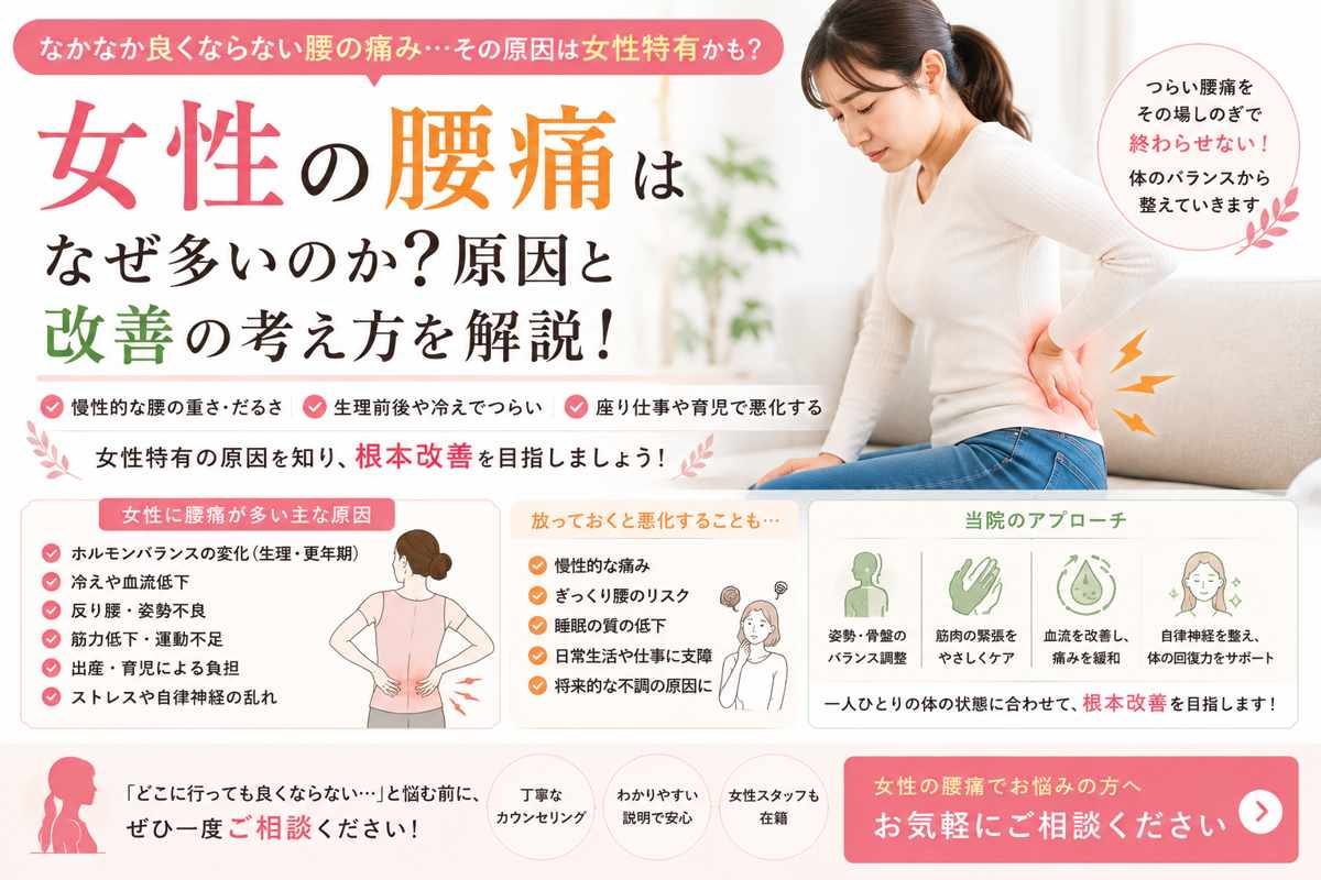 女性の腰痛はなぜ多い？原因と改善の考え方を解説