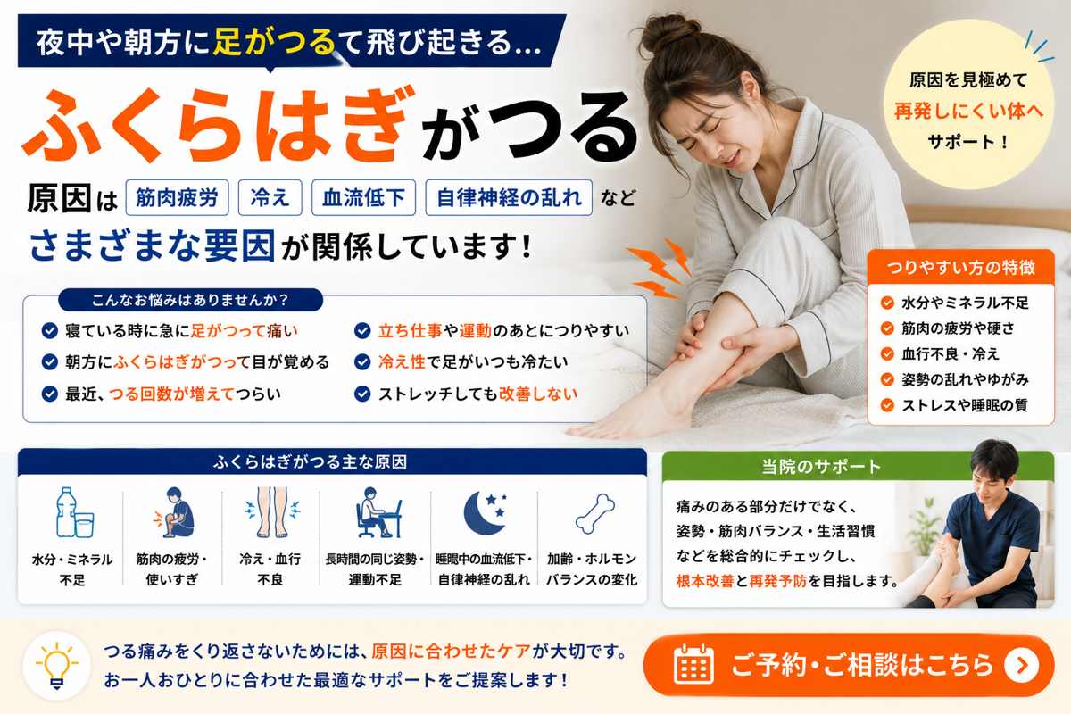 ふくらはぎがつる原因とは？夜中・朝方に繰り返す理由を解説
