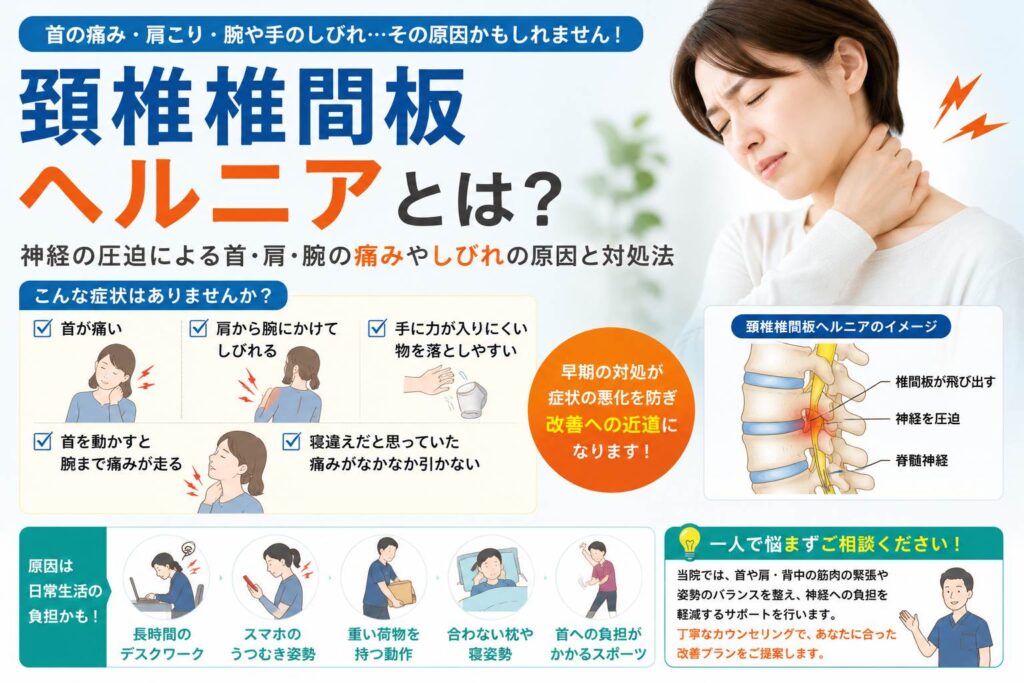 頚椎椎間板ヘルニアとは？首・肩・腕の痛みやしびれの原因と対処法