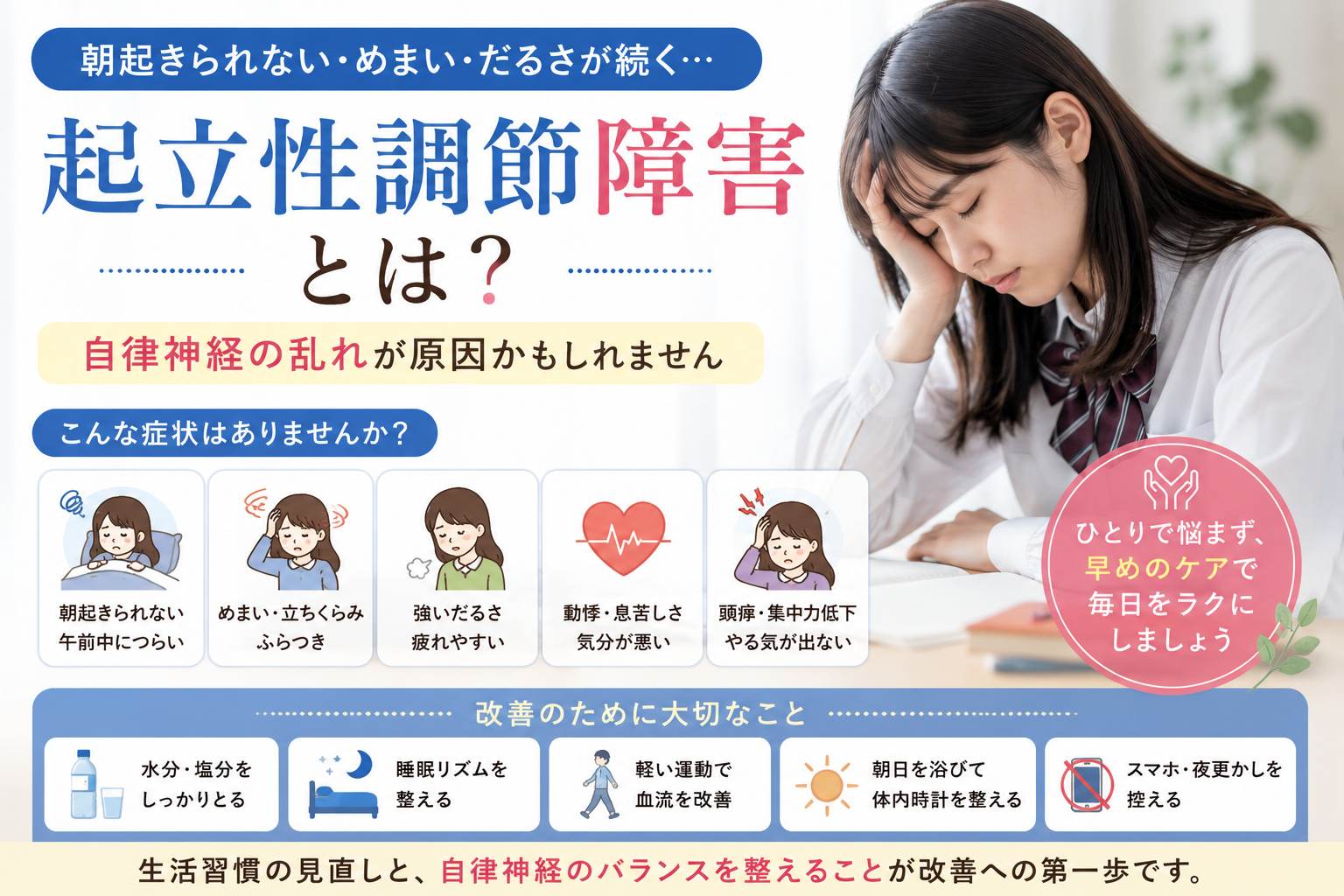起立性調節障害とは？朝起きられない・めまい・だるさが続く原因を解説