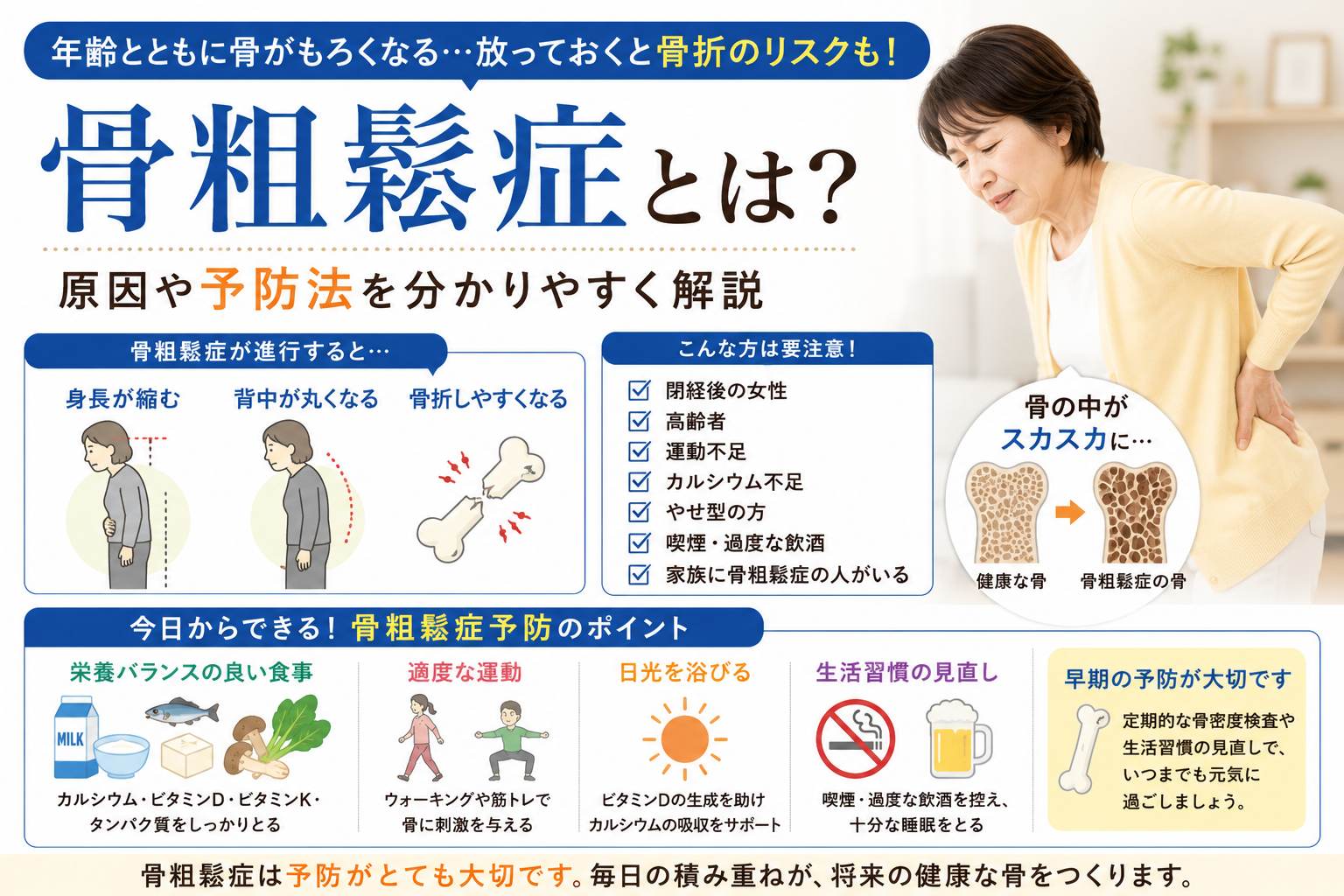 骨粗鬆症とは？骨がもろくなる原因や予防法を分かりやすく解説