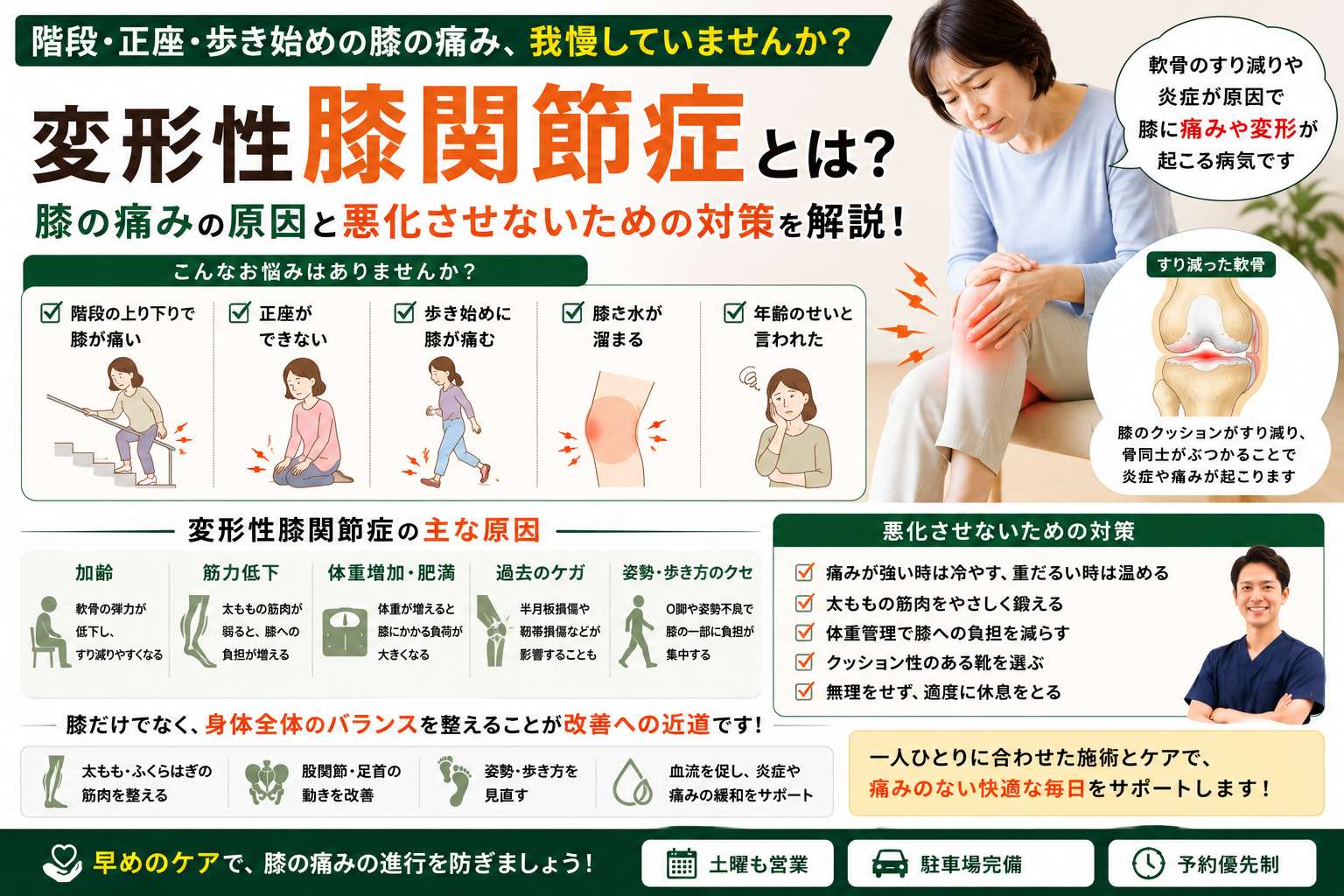 変形性膝関節症とは？膝の痛み・階段がつらい原因と悪化させないための対策