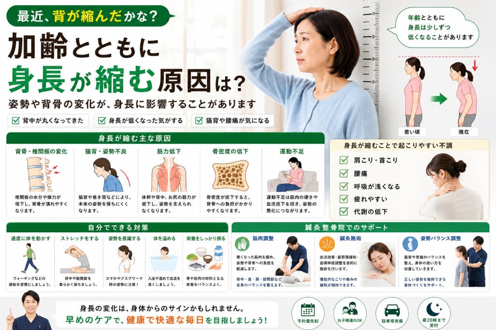 最近背が縮んだ？｜加齢とともに身長が縮む原因と身体への影響を解説