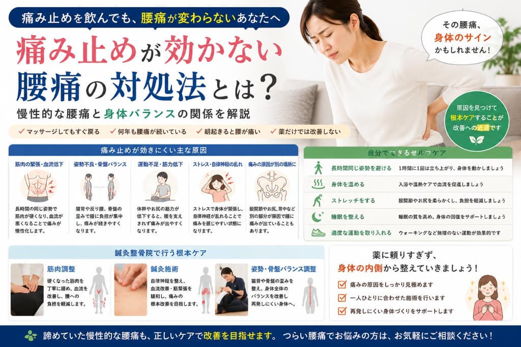痛み止めが効かない腰痛の対処法とは？｜慢性的な腰痛と身体バランスの関係を解説