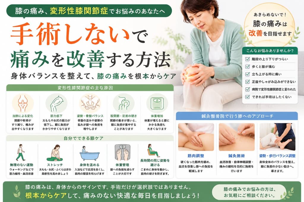 膝の痛み・変形性膝関節症を手術しないで改善を目指す方法とは？｜身体バランスと膝への負担を解説