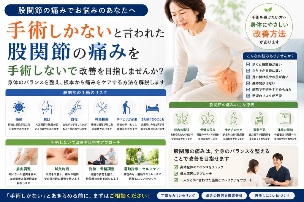 股関節の痛み｜手術のリスクと手術しないで改善を目指す方法を解説