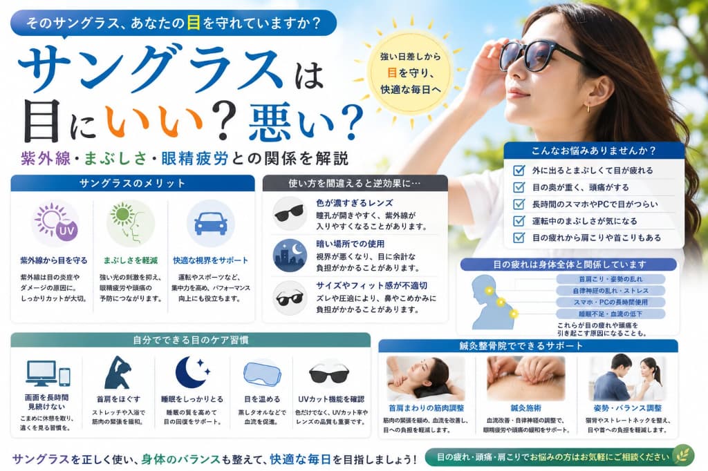 サングラスは目にいい？悪い？｜紫外線・まぶしさ・眼精疲労との関係を解説