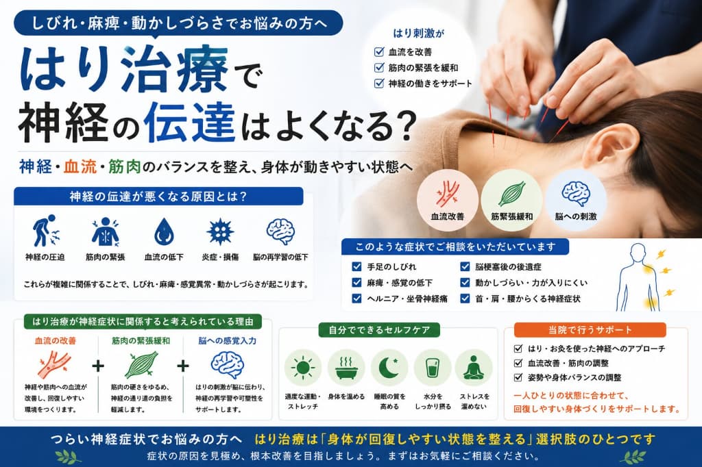 はり治療は神経の伝達をよくするのか？麻痺の改善に役立つのか？