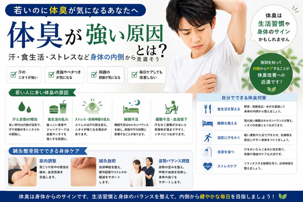 若いのに体臭が強い原因とは？｜汗・食生活・ストレスと身体の関係を解説