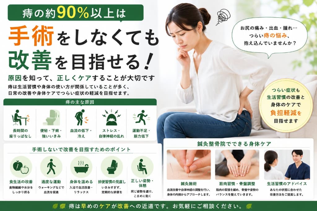 痔の約90％以上は手術しなくても改善を目指せる？｜原因と改善方法をわかりやすく解説